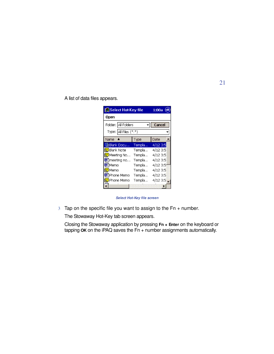 Targus PA840 manual List of data files appears 