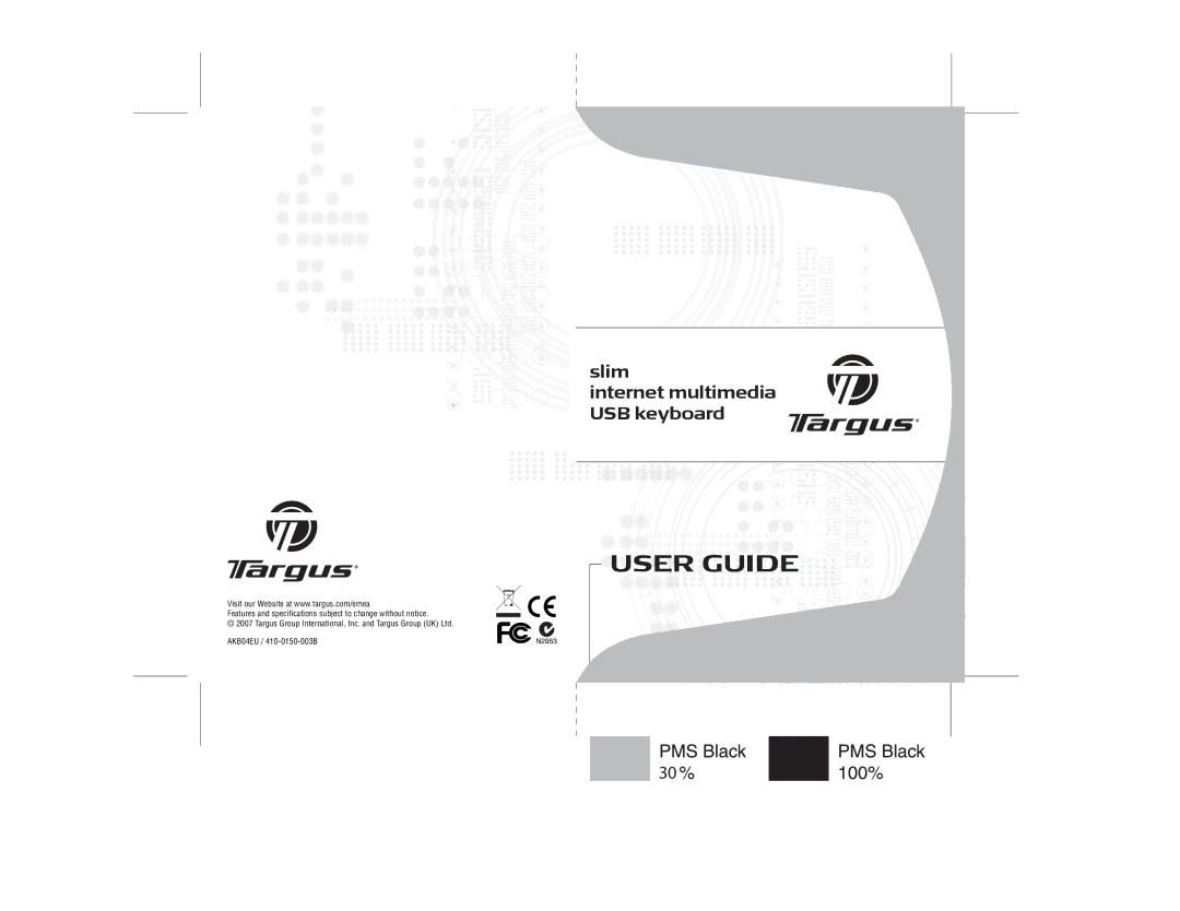 Targus slim internet multimedia USB keyboard specifications User Guide 