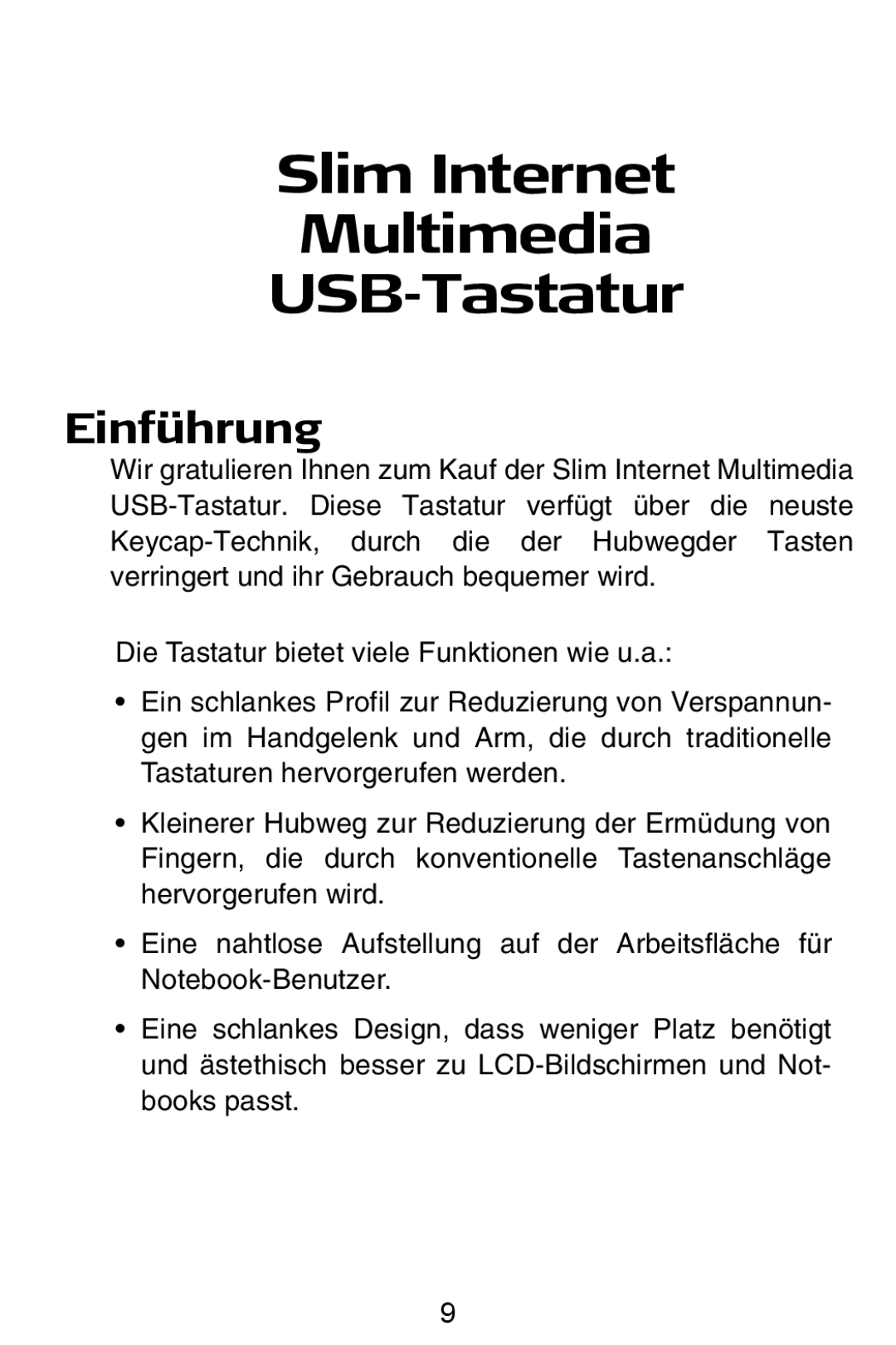 Targus slim internet multimedia USB keyboard specifications Slim Internet Multimedia USB-Tastatur, Einführung 