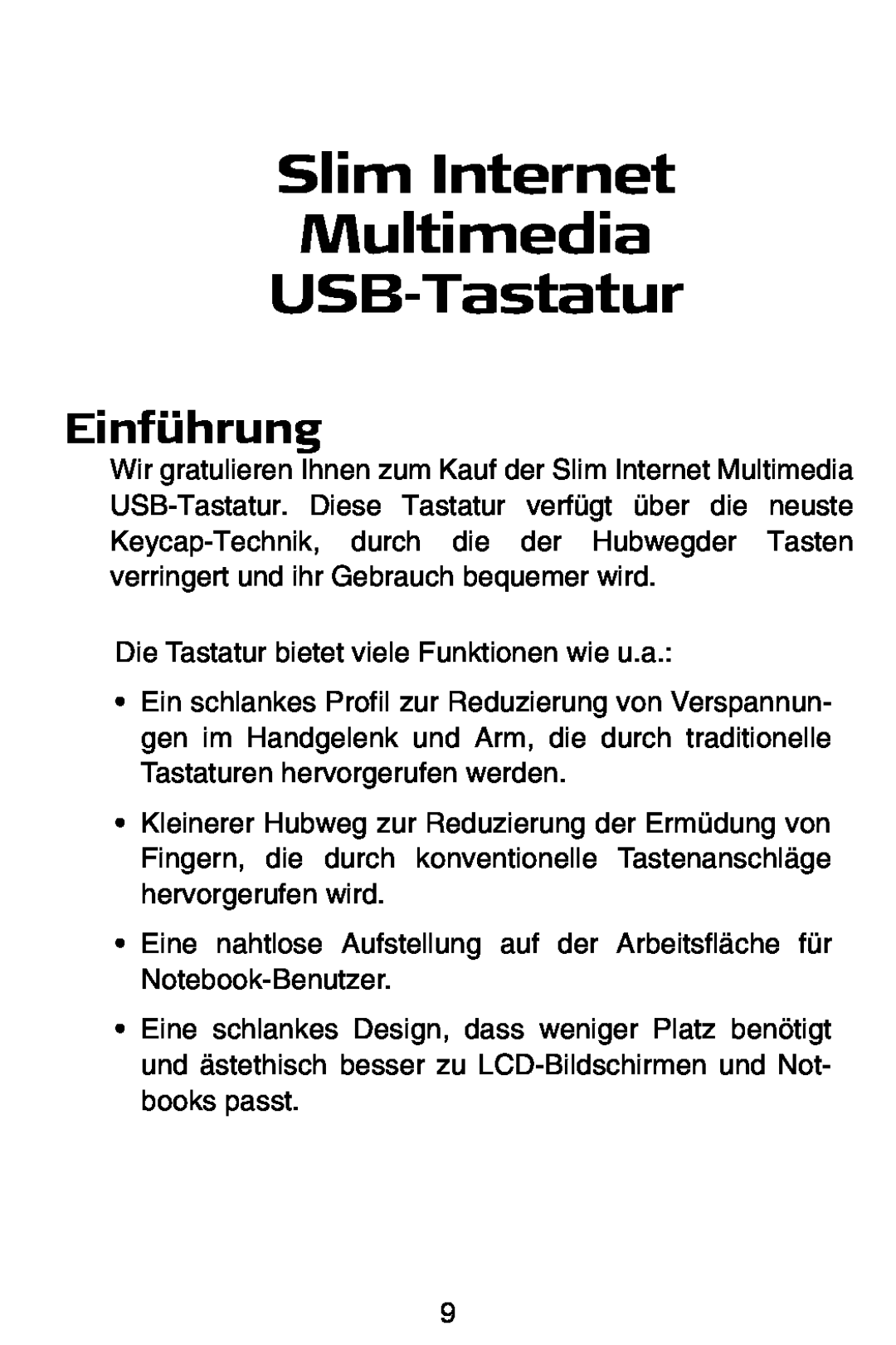 Targus slim internet multimedia USB keyboard specifications Slim Internet Multimedia USB-Tastatur, Einführung 
