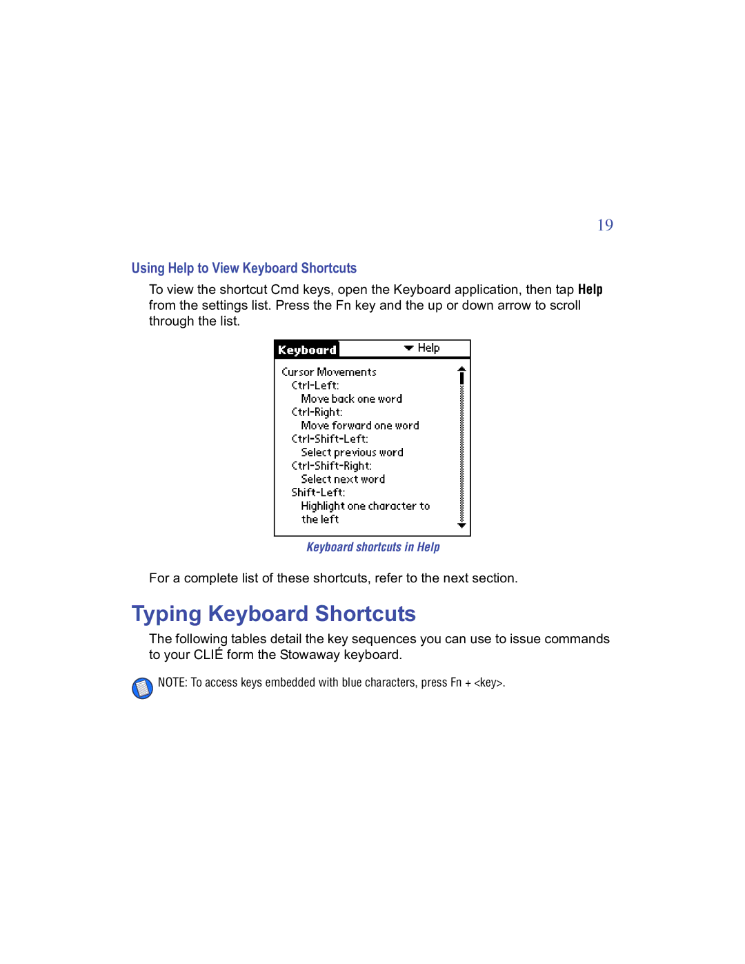 Targus Stowaway manual Typing Keyboard Shortcuts, Using Help to View Keyboard Shortcuts 