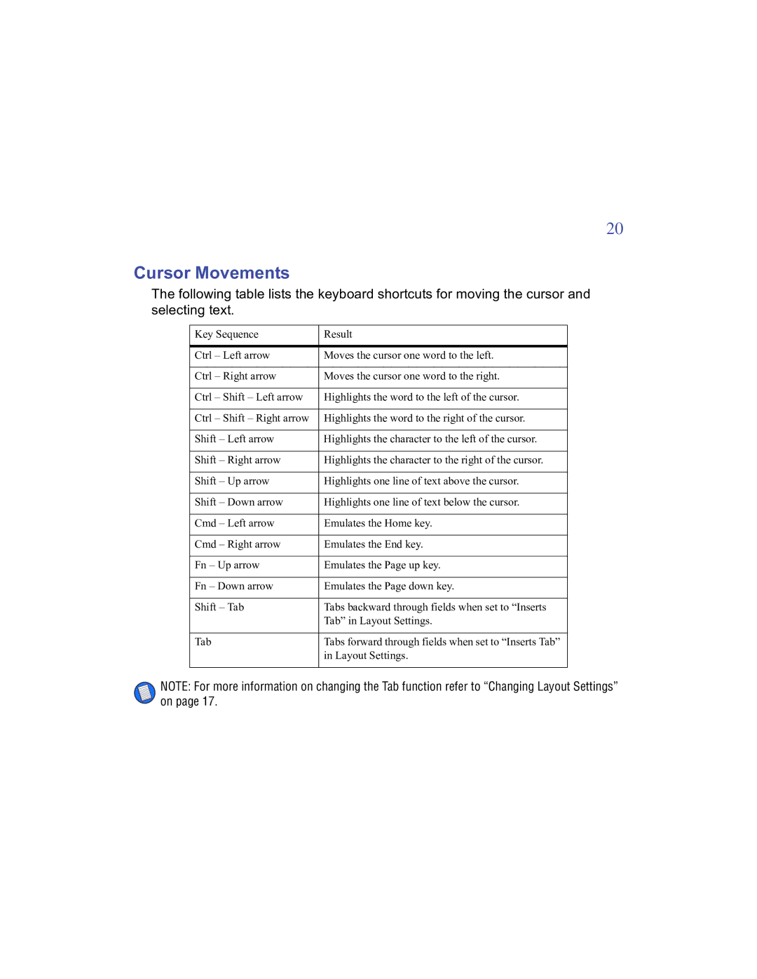 Targus Stowaway manual Cursor Movements 