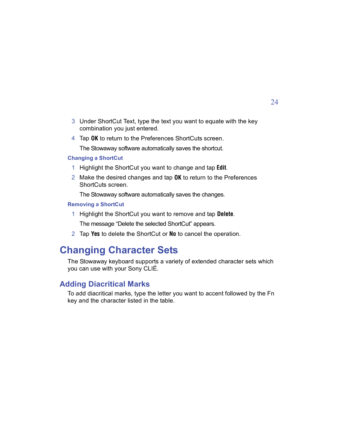 Targus Stowaway manual Changing Character Sets, Adding Diacritical Marks 