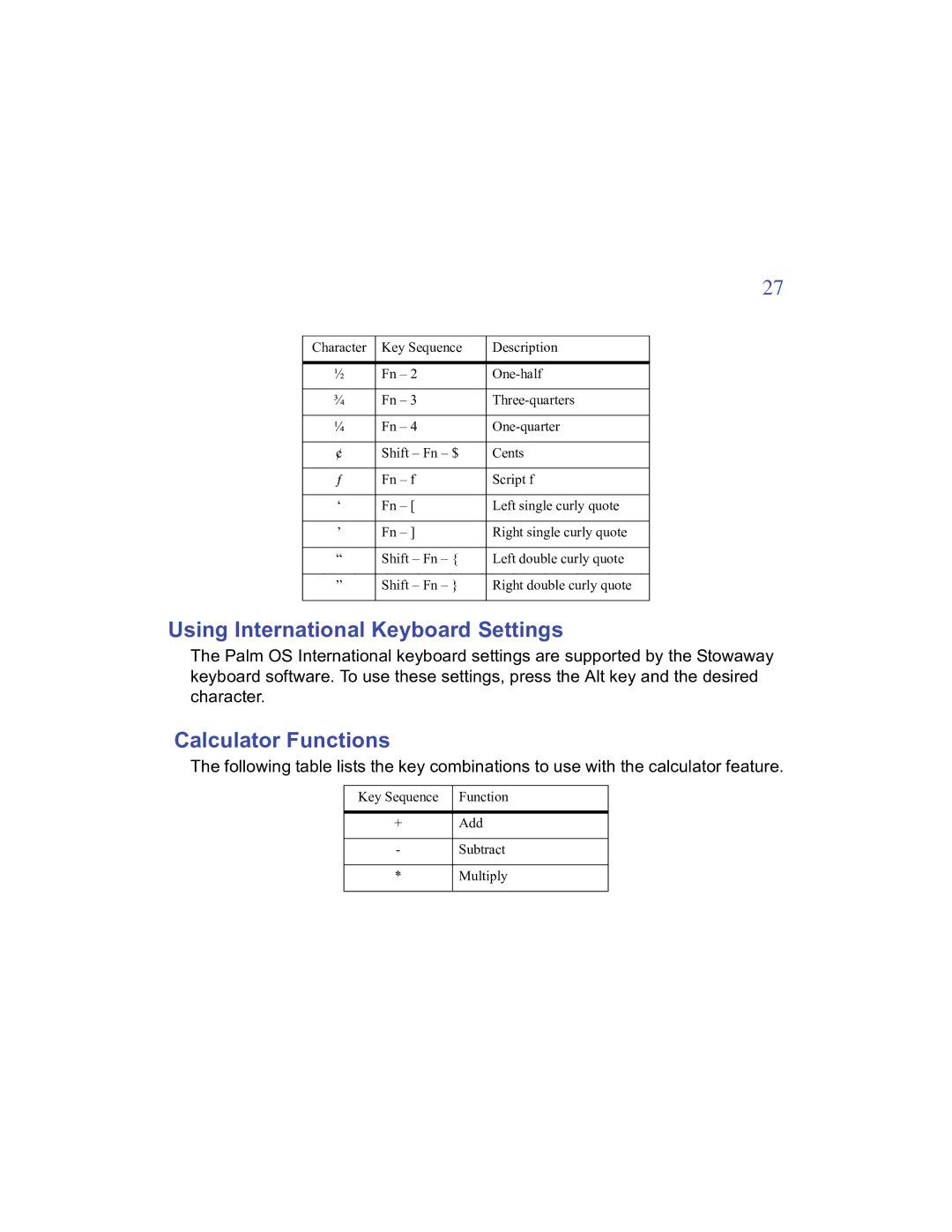 Targus Stowaway manual Using International Keyboard Settings, Calculator Functions 