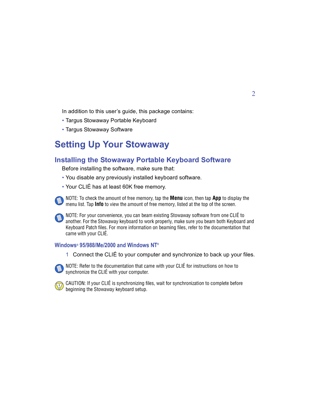 Targus manual Setting Up Your Stowaway, Installing the Stowaway Portable Keyboard Software 