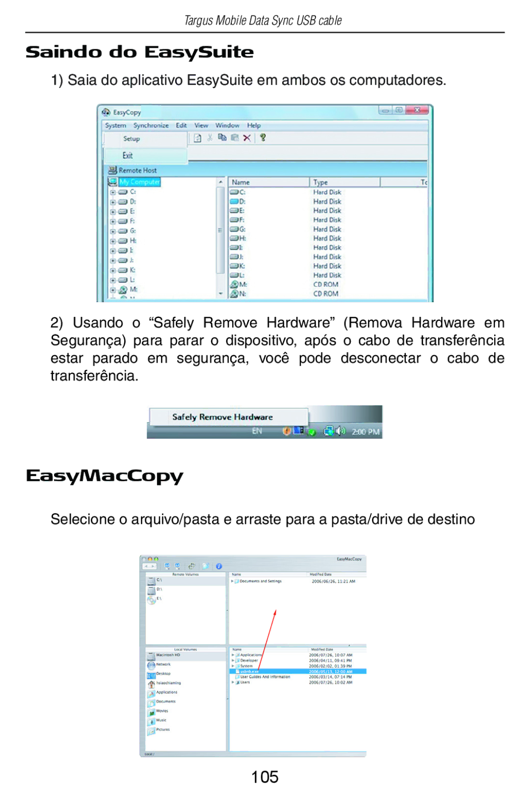 Targus USB Cable manual Saindo do EasySuite, 105 