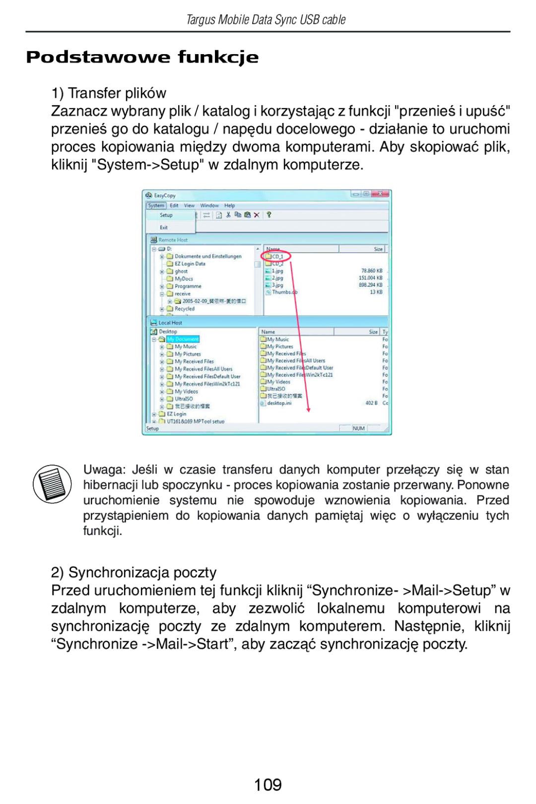 Targus USB Cable manual Podstawowe funkcje, 109 