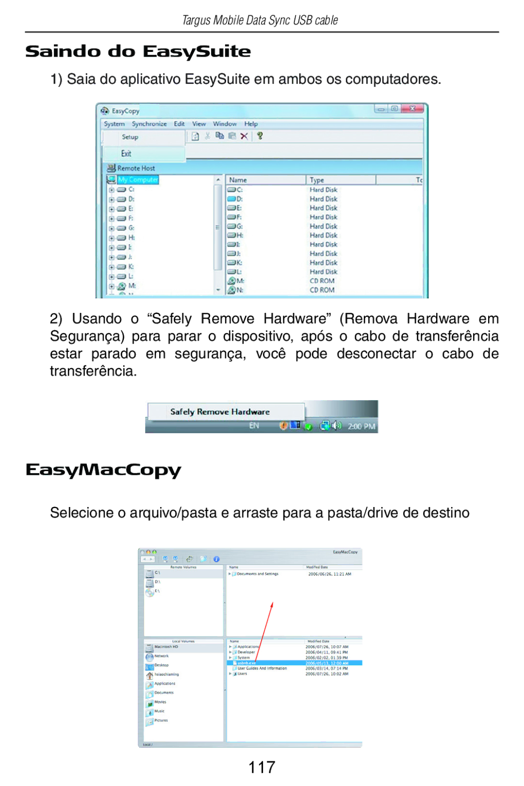 Targus USB Cable manual Saindo do EasySuite, 117 