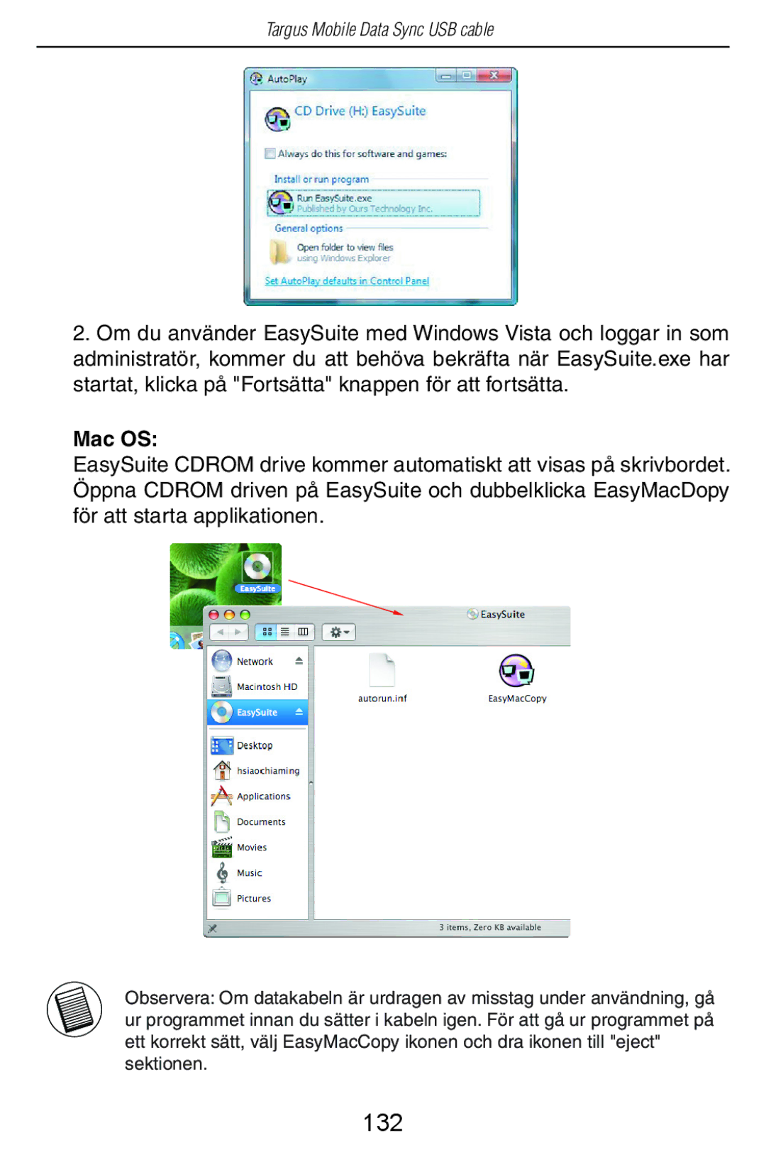 Targus USB Cable manual 132, Mac OS 