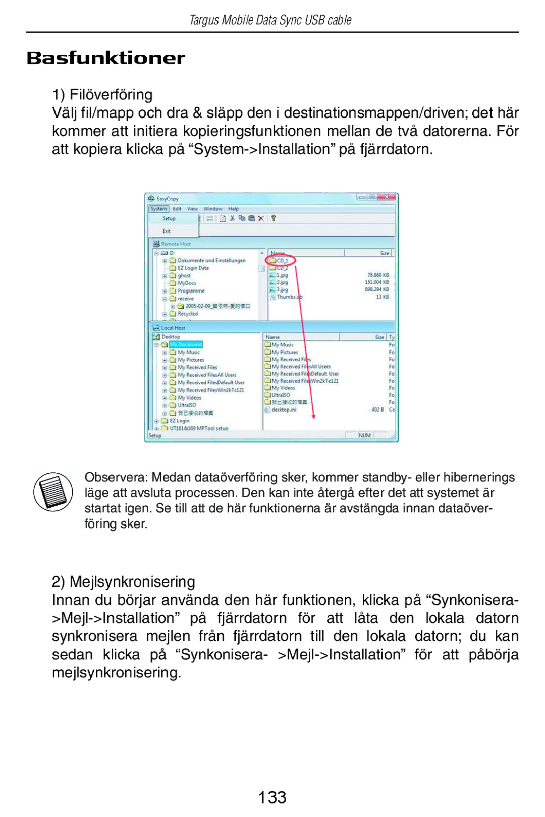 Targus USB Cable manual Basfunktioner, 133 