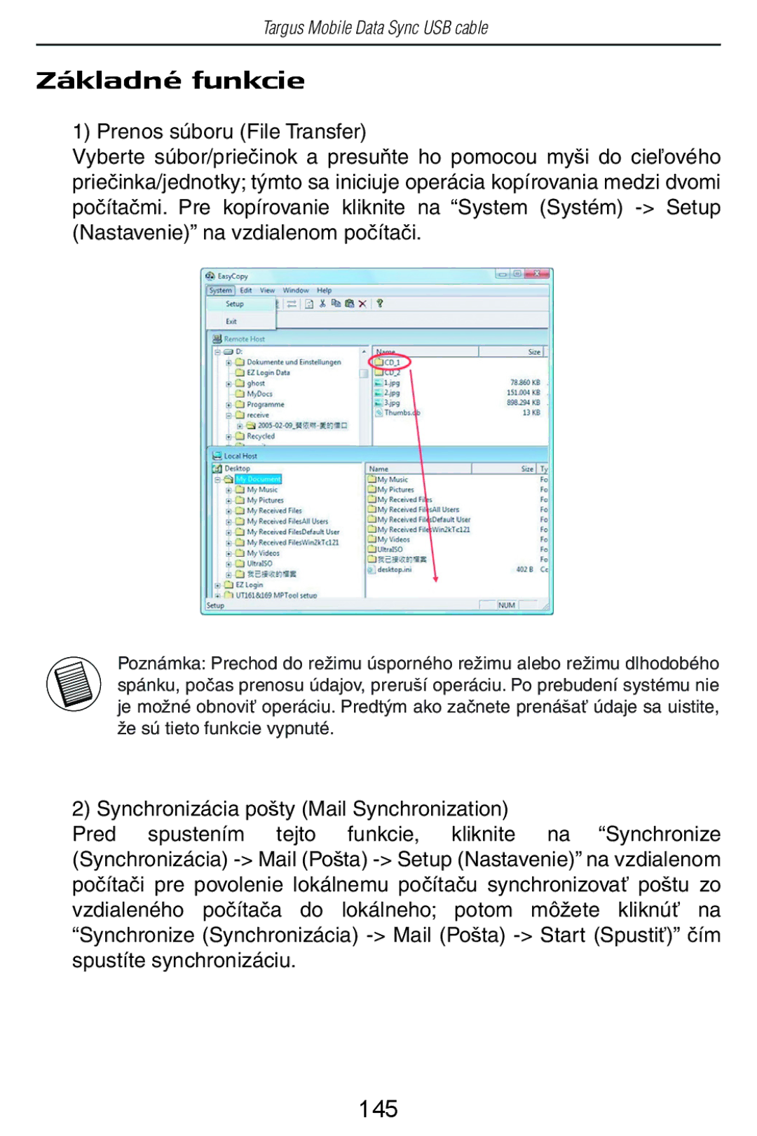 Targus USB Cable manual Základné funkcie, 145 