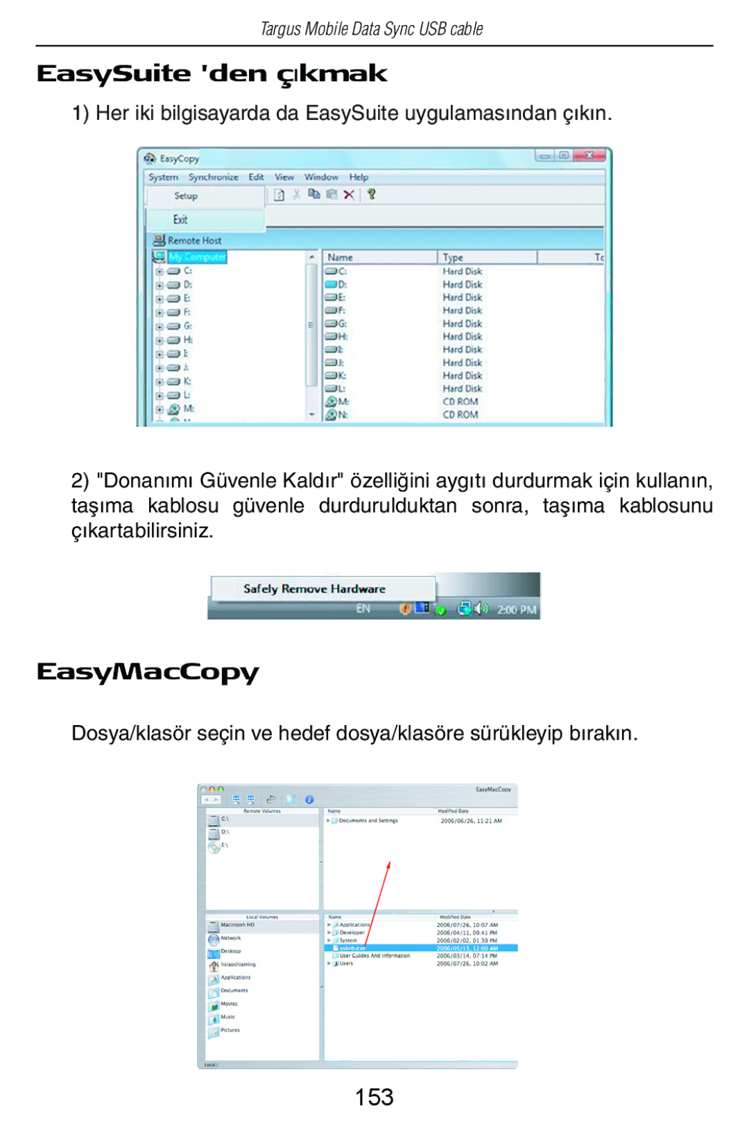 Targus USB Cable manual EasySuite den çÕkmak, 153 