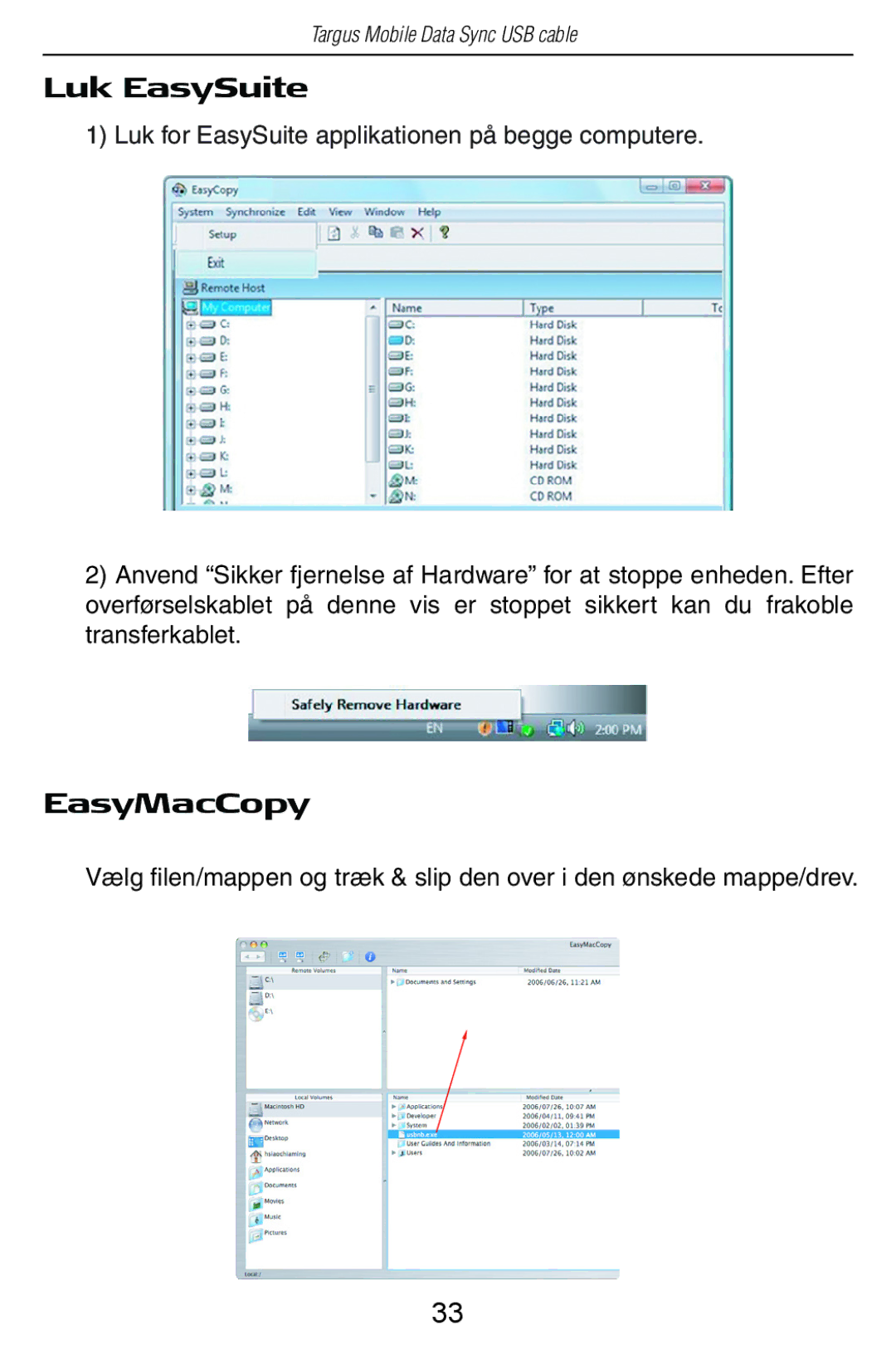 Targus USB Cable manual Luk EasySuite, EasyMacCopy 