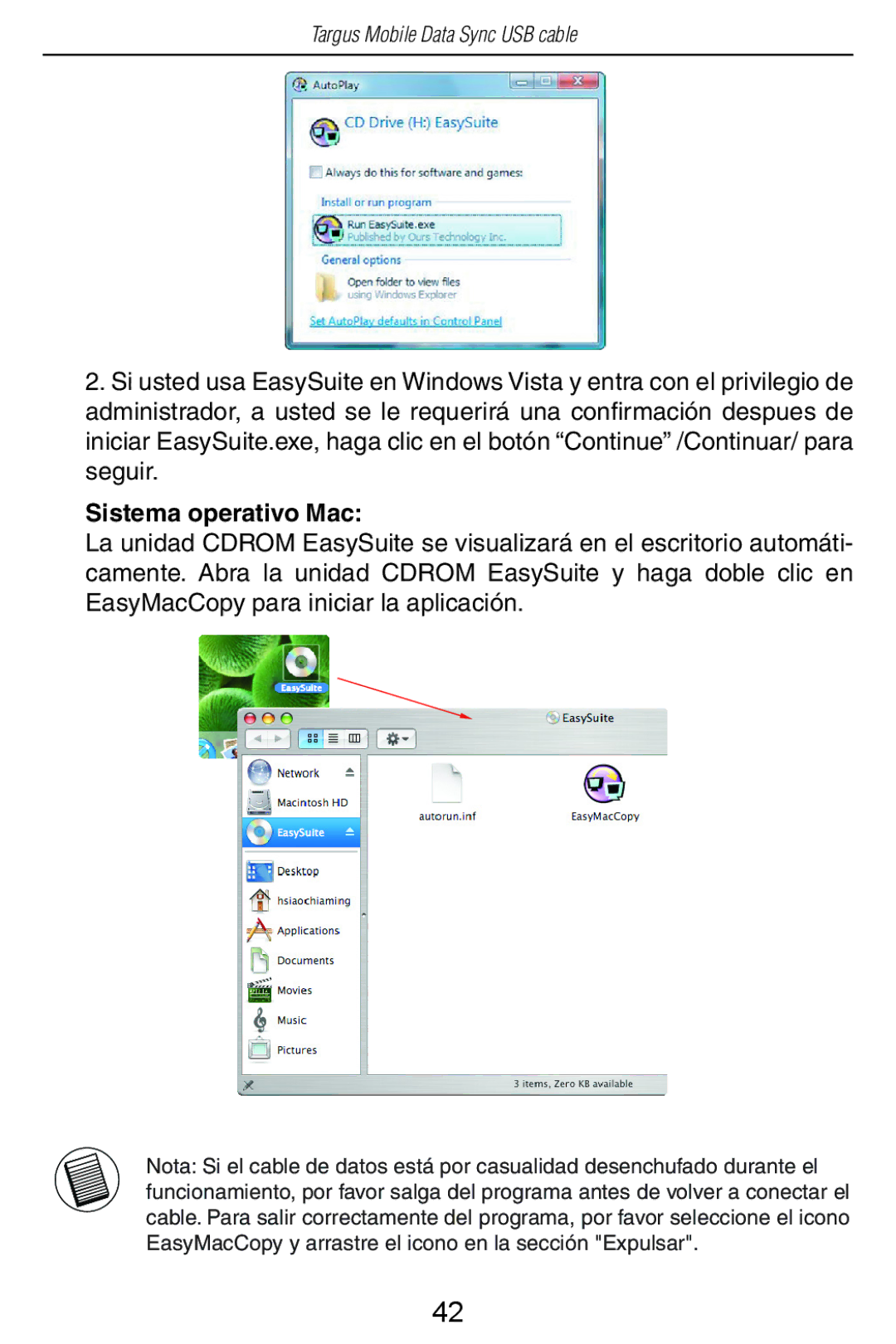 Targus USB Cable manual Sistema operativo Mac 