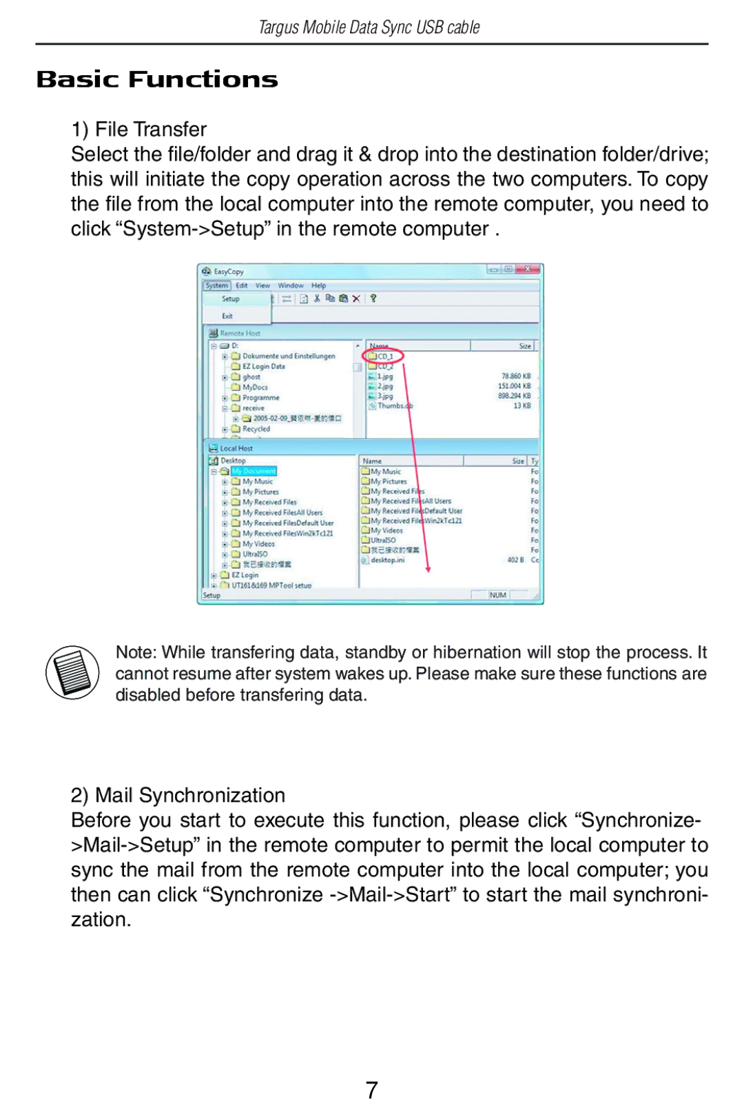 Targus USB Cable manual Basic Functions, File Transfer 