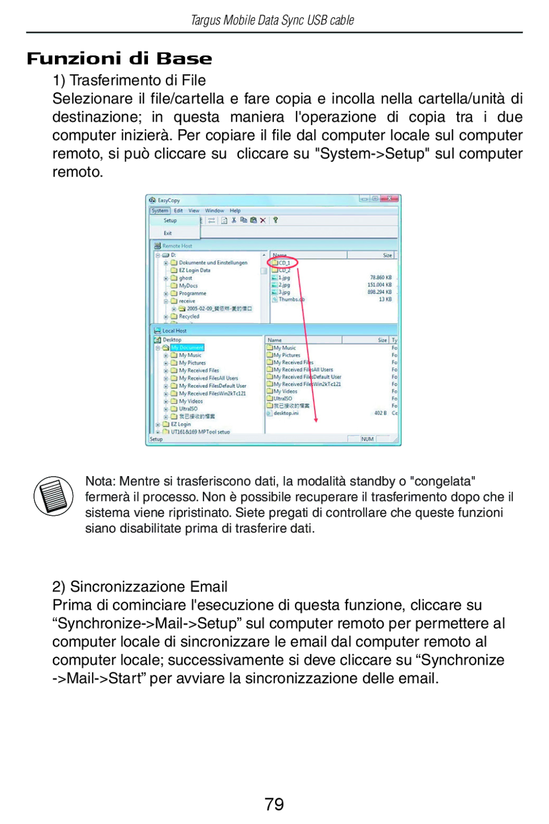 Targus USB Cable manual Funzioni di Base, Sincronizzazione Email 