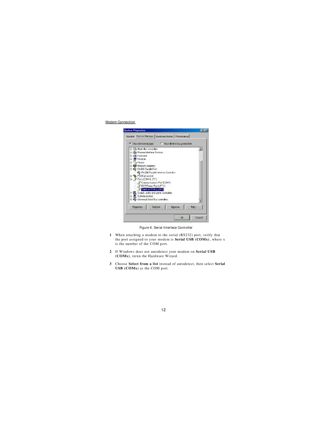 Targus USB Mobile Port Replicator manual Modem Connection, Serial Interface Controller 