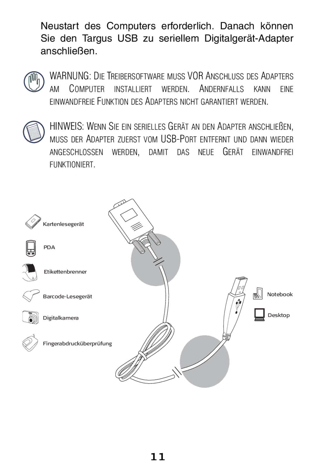 Targus USB to Serial Digital Device Adapter specifications Pda 