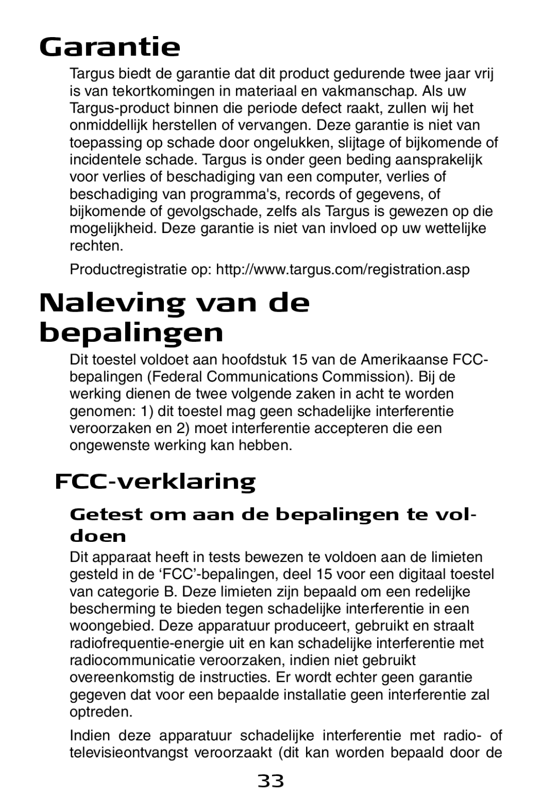 Targus USB to Serial Digital Device Adapter specifications Naleving van de bepalingen, FCC-verklaring 