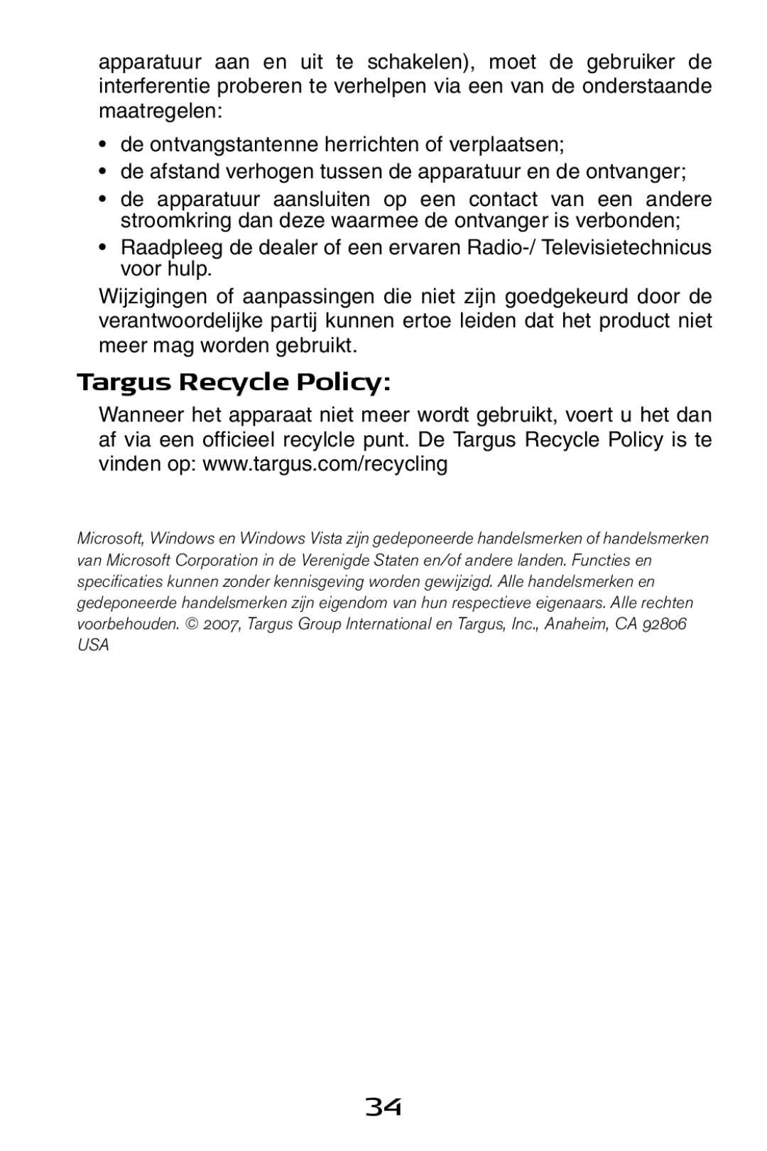 Targus USB to Serial Digital Device Adapter specifications Targus Recycle Policy 