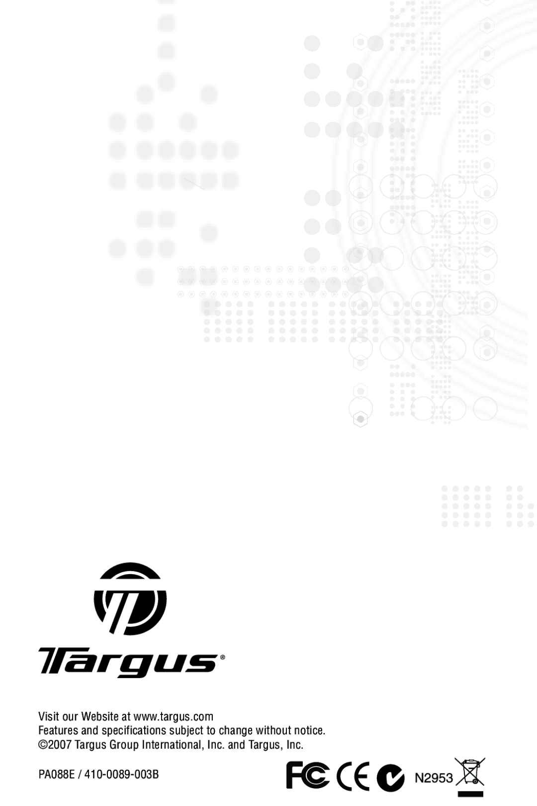 Targus USB to Serial Digital Device Adapter specifications PA088E / 410-0089-003B 