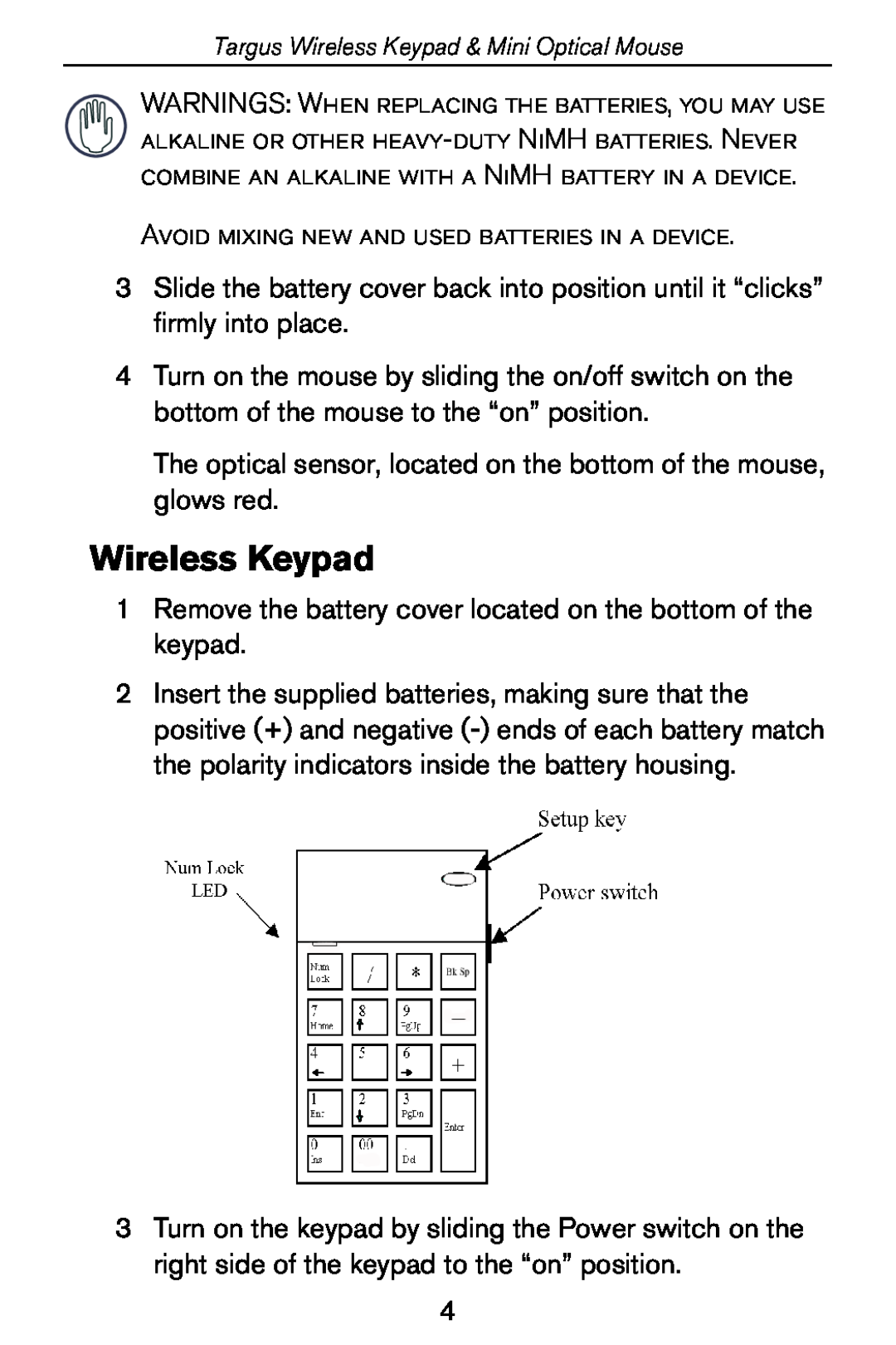 Targus Wireless Keypad & Mini Optical Mouse specifications 
