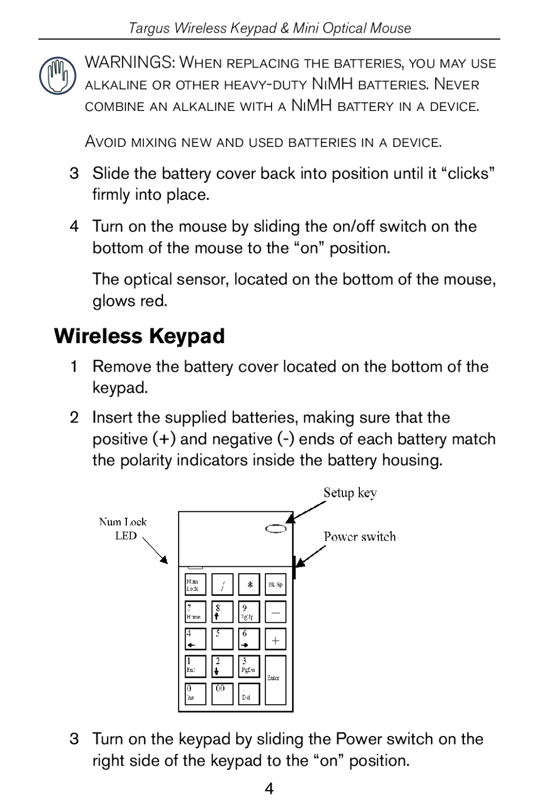 Targus Wireless Keypad & Mini Optical Mouse specifications 