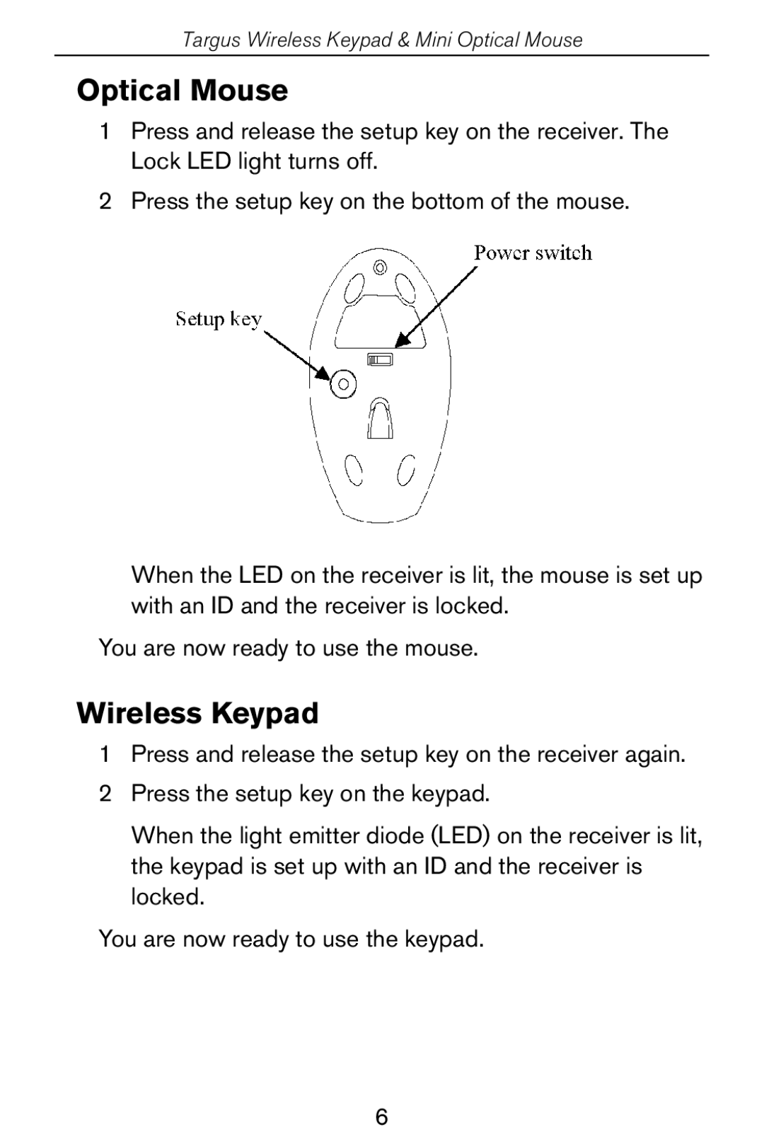 Targus Wireless Keypad & Mini Optical Mouse specifications 