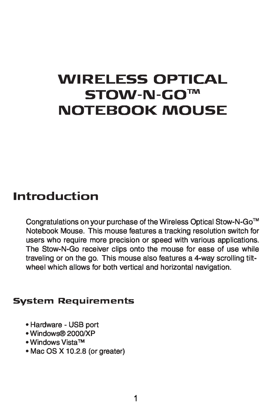 Targus Wireless Optical Stow-N-GoTM Notebook Mouse 30 specifications Introduction, System Requirements 
