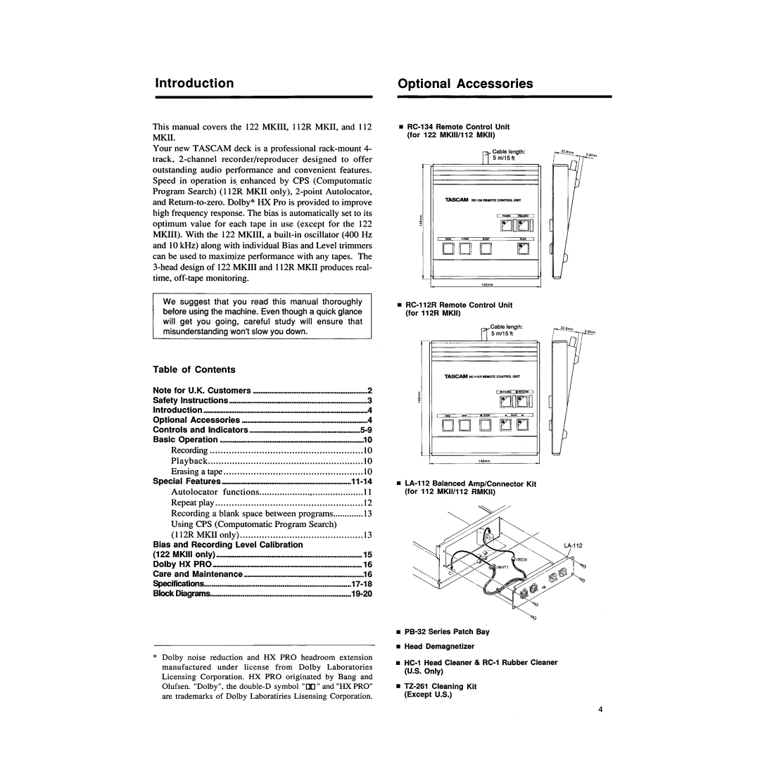Tascam 122MKIII, 112MKII, 122RMKII manual 