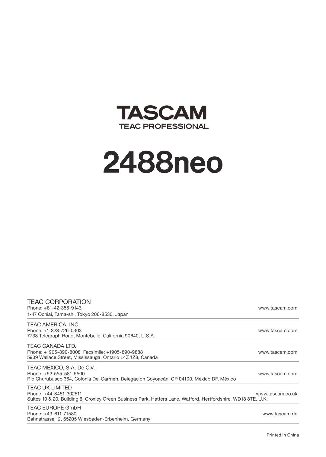 Tascam 2488neo owner manual 