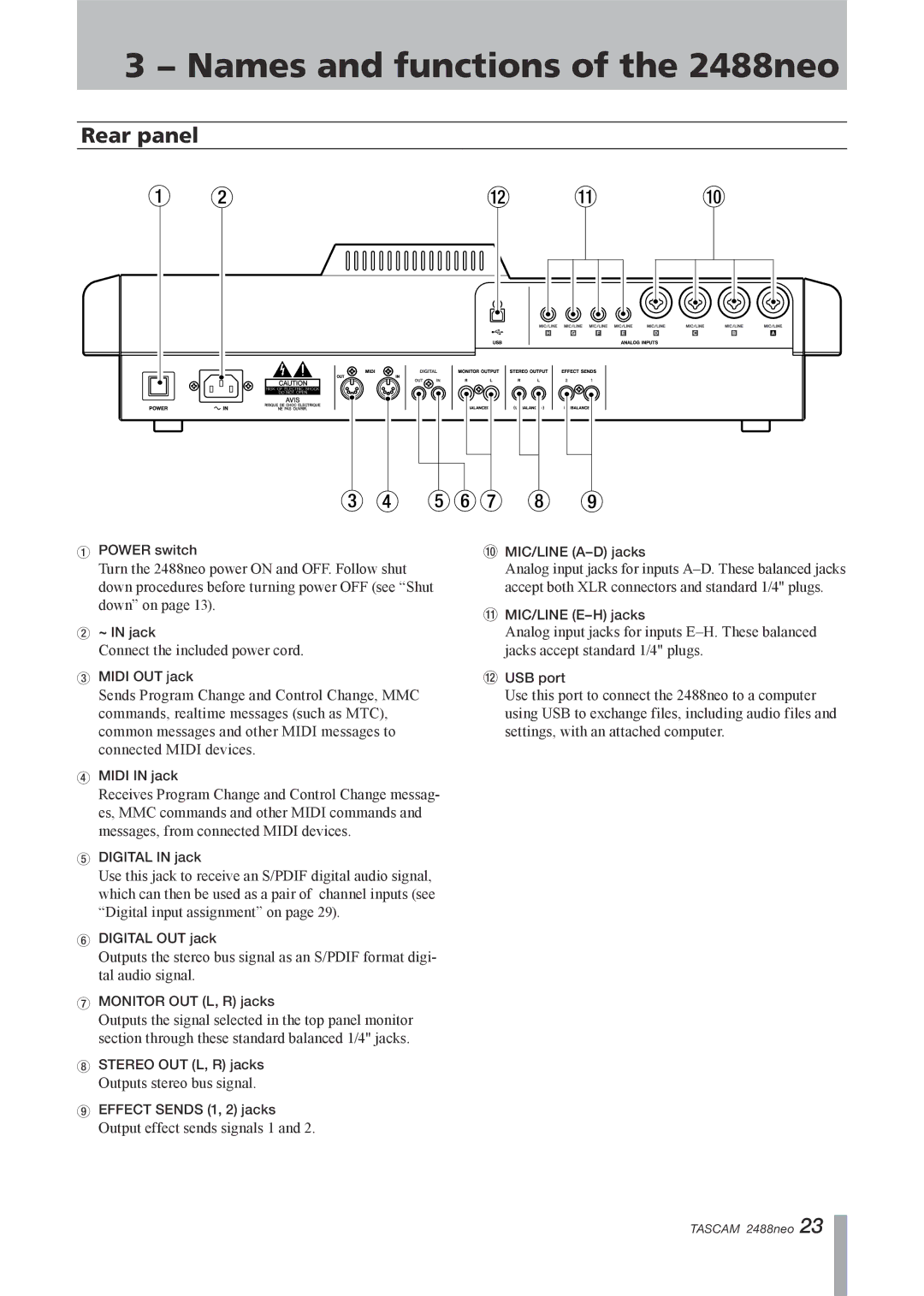 Tascam 2488neo owner manual 567, Rear panel 