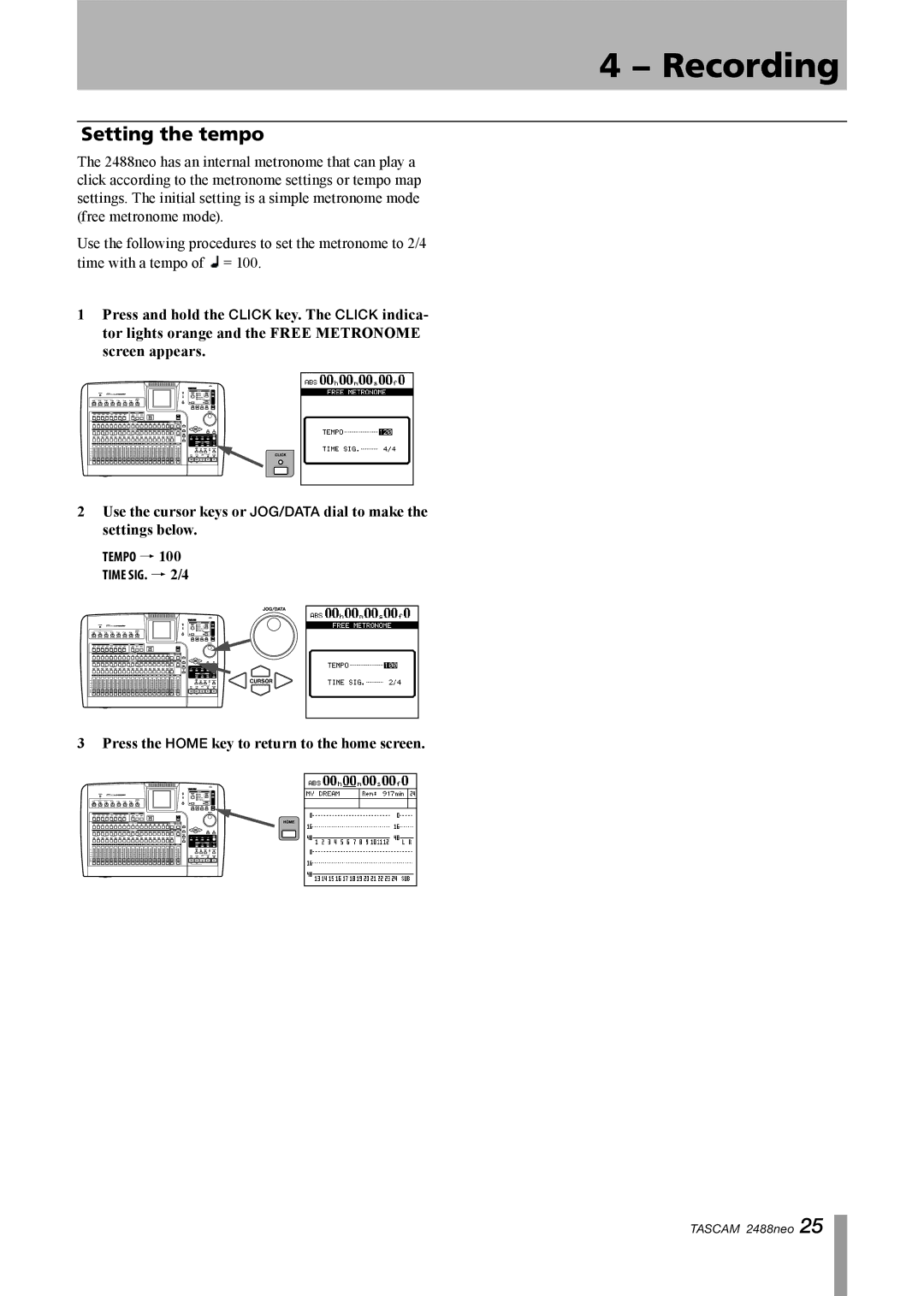 Tascam 2488neo owner manual Setting the tempo 