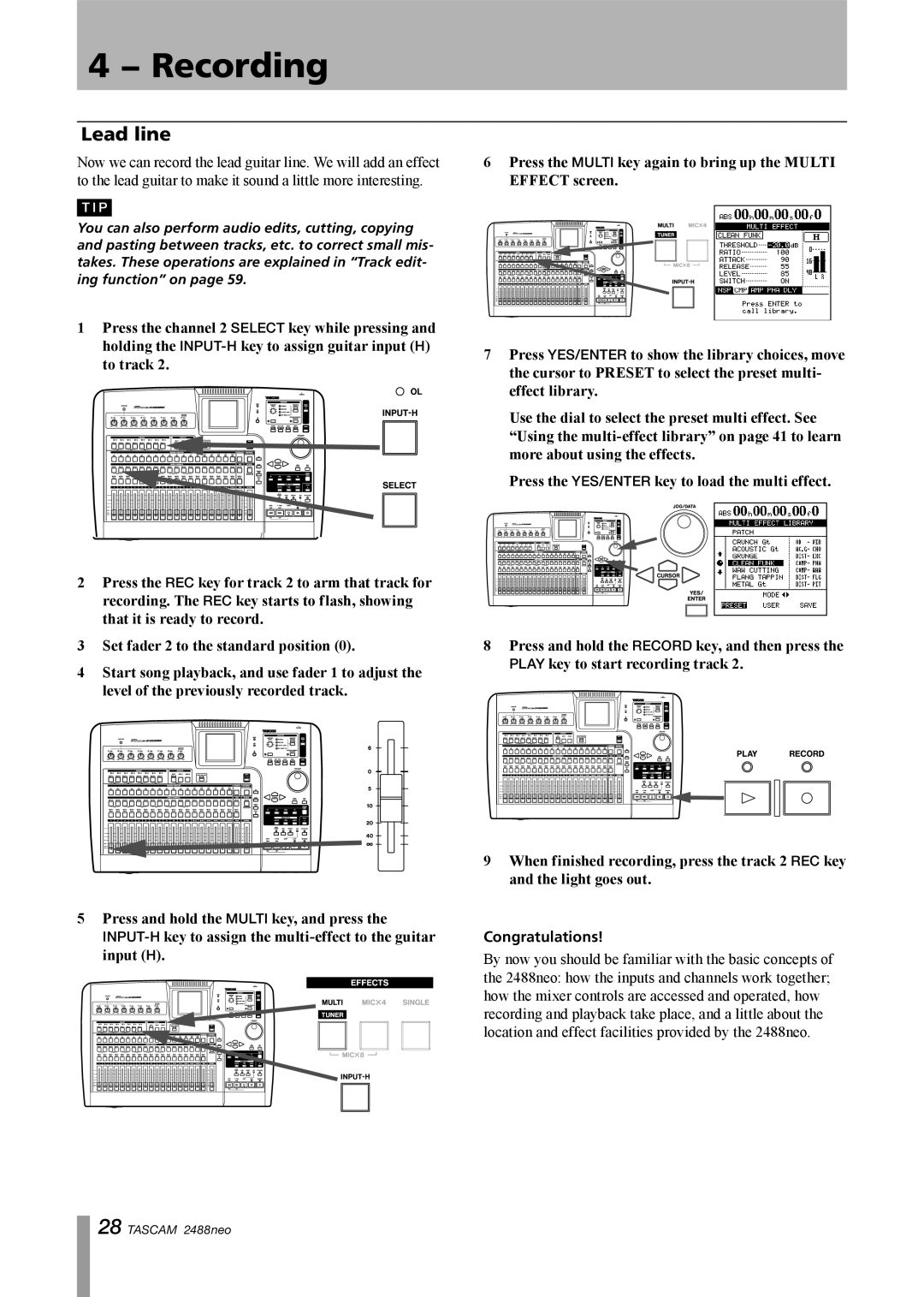 Tascam 2488neo owner manual Lead line, Congratulations 