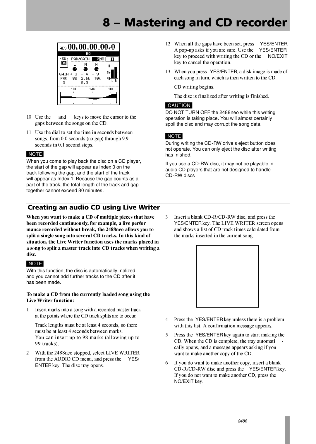 Tascam 2488neo owner manual Creating an audio CD using Live Writer 