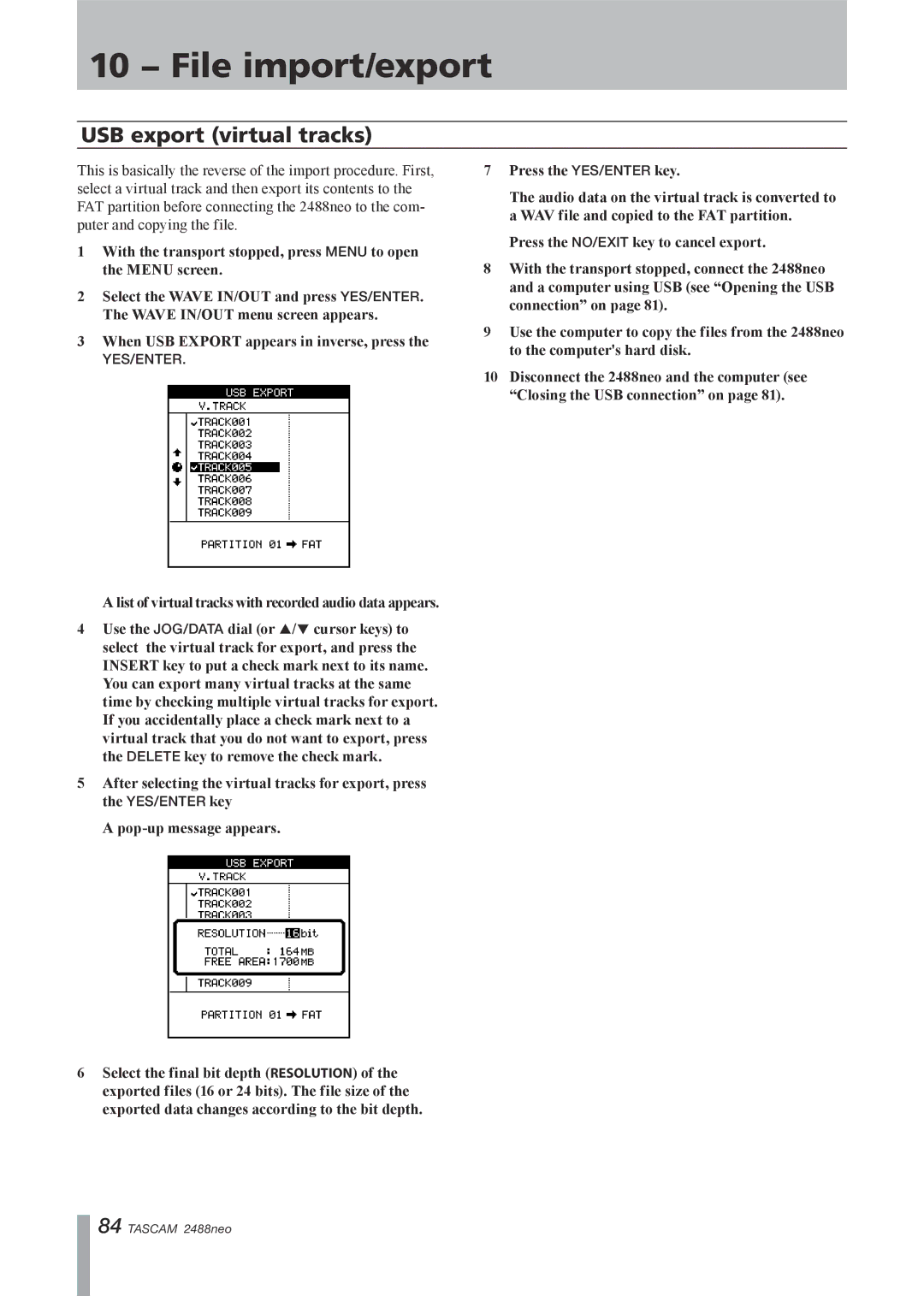 Tascam 2488neo owner manual USB export virtual tracks 