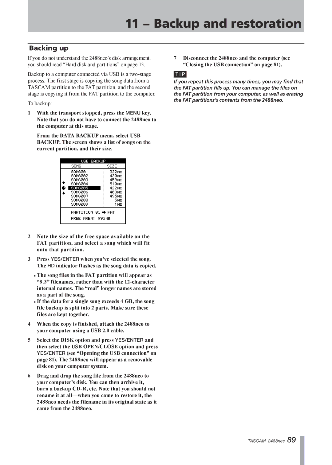 Tascam 2488neo owner manual Backing up 