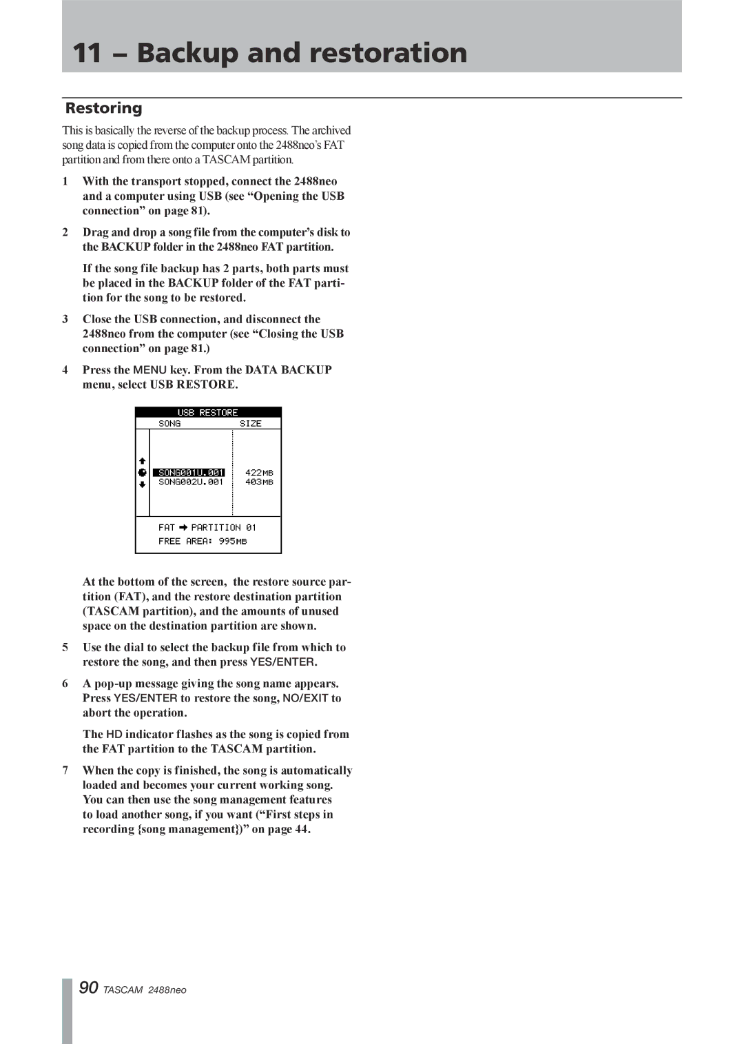 Tascam 2488neo owner manual Restoring 