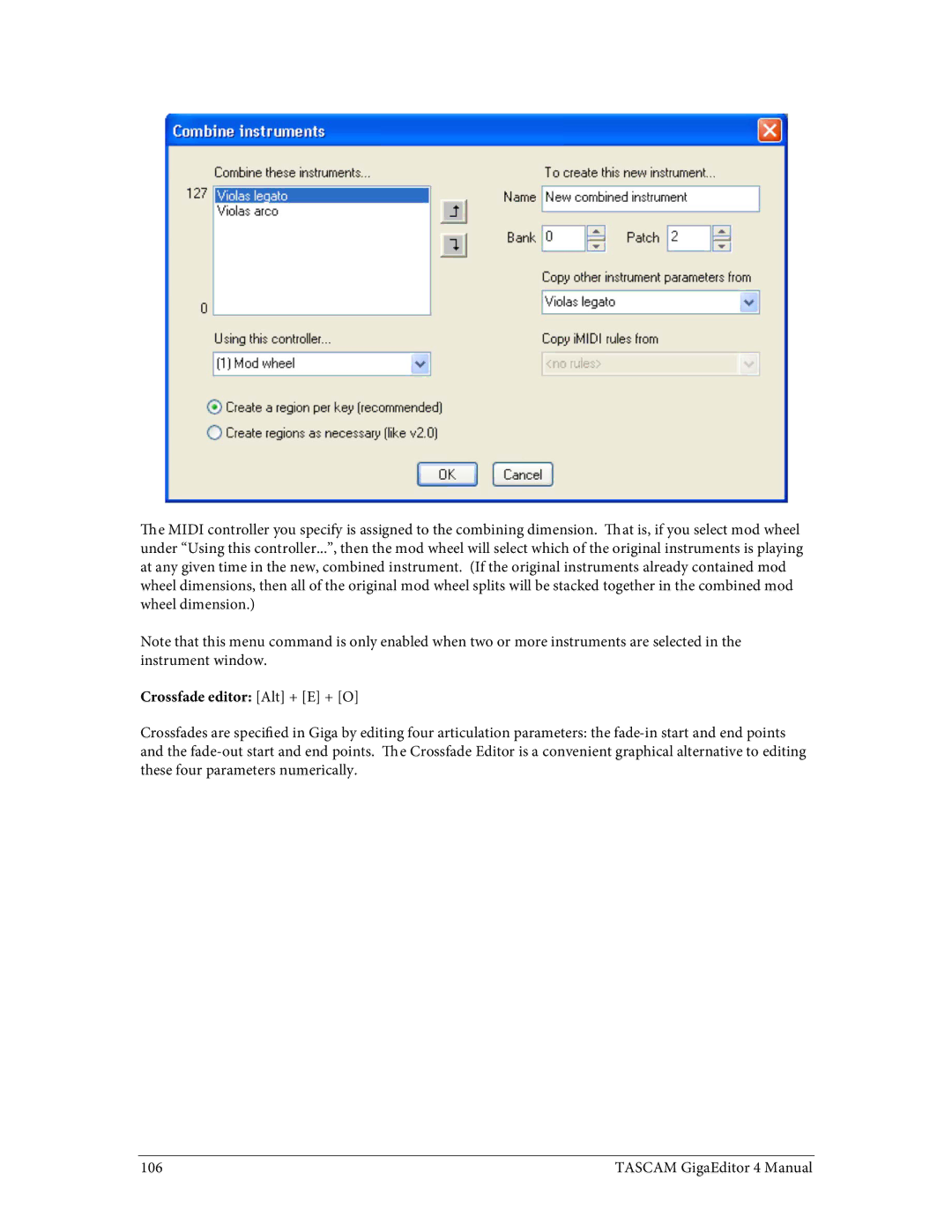 Tascam 4 user manual Crossfade editor Alt + E + O 