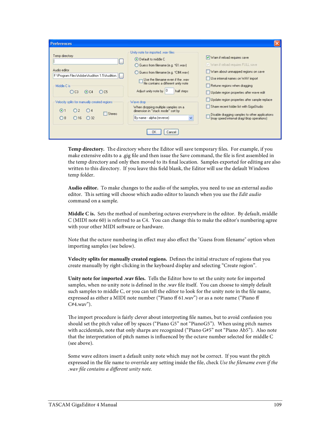 Tascam 4 user manual Wav file contains a different unity note 