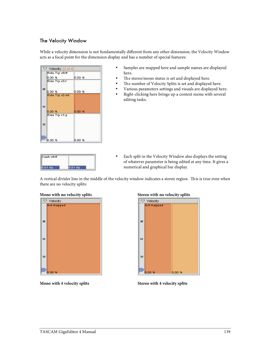 Tascam 4 user manual Velocity Window 