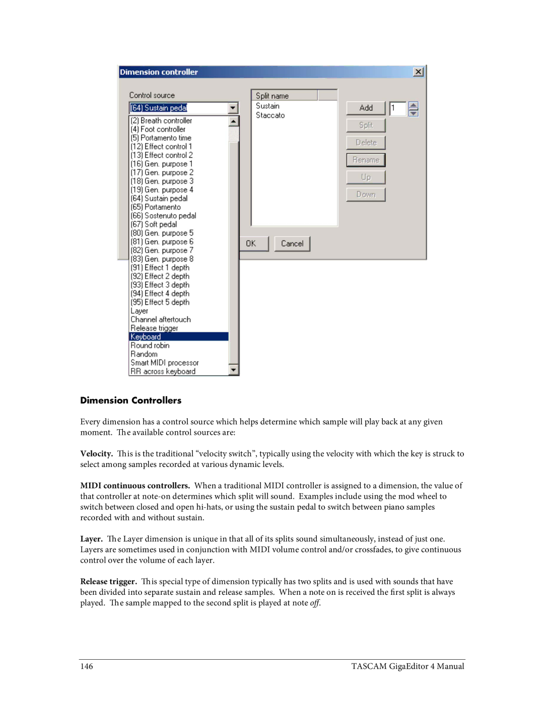 Tascam 4 user manual Dimension Controllers 