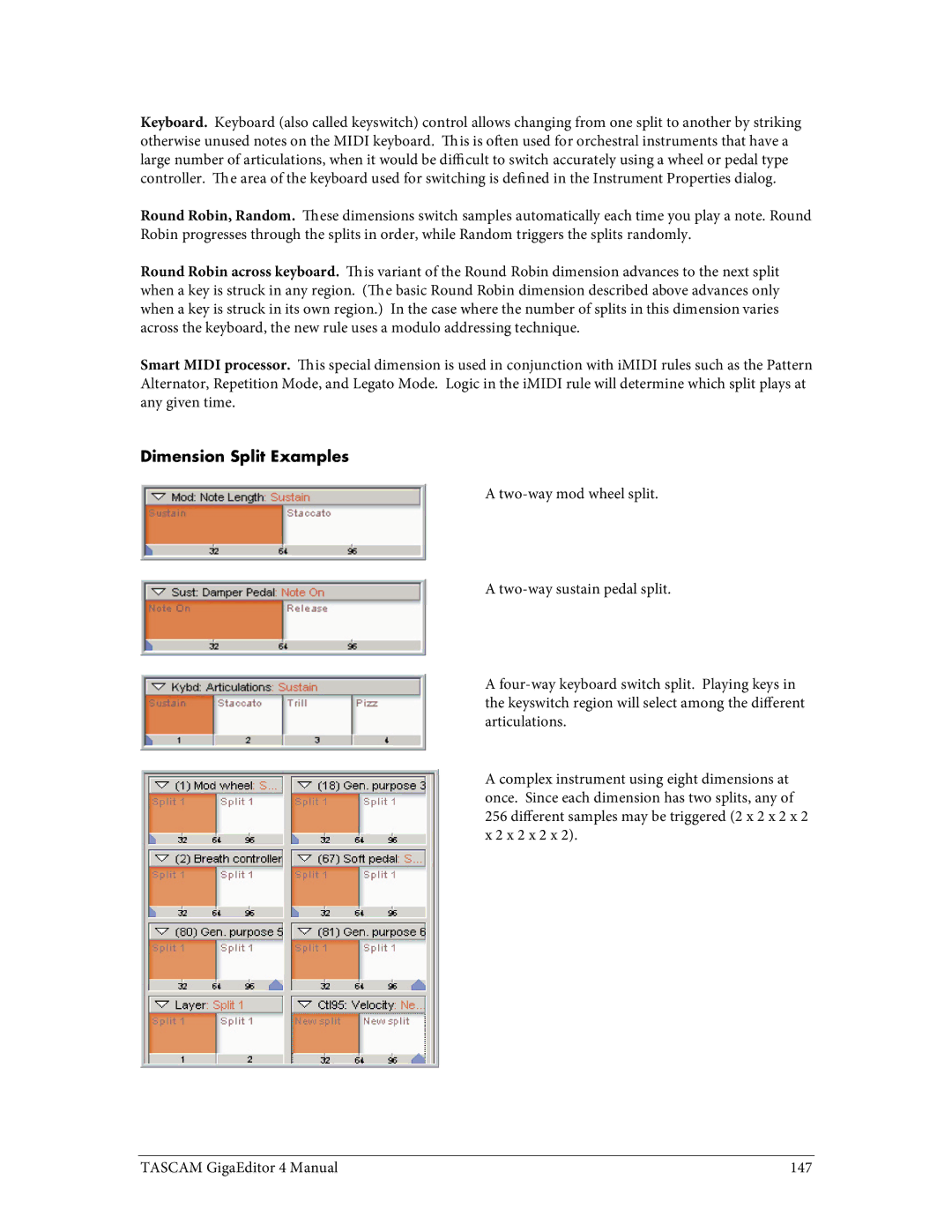 Tascam 4 user manual Dimension Split Examples 