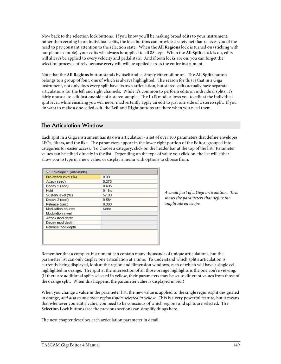 Tascam 4 user manual Articulation Window 