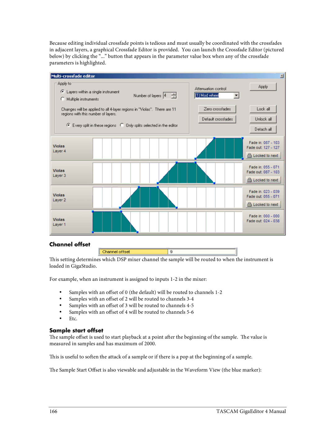 Tascam 4 user manual Channel offset, Sample start offset 