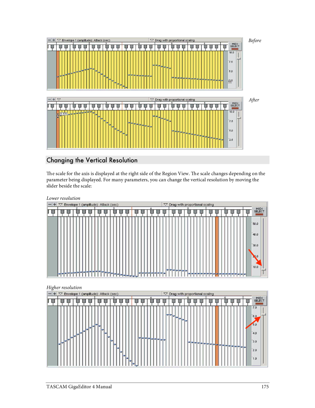 Tascam 4 user manual Changing the Vertical Resolution, Lower resolution Higher resolution 