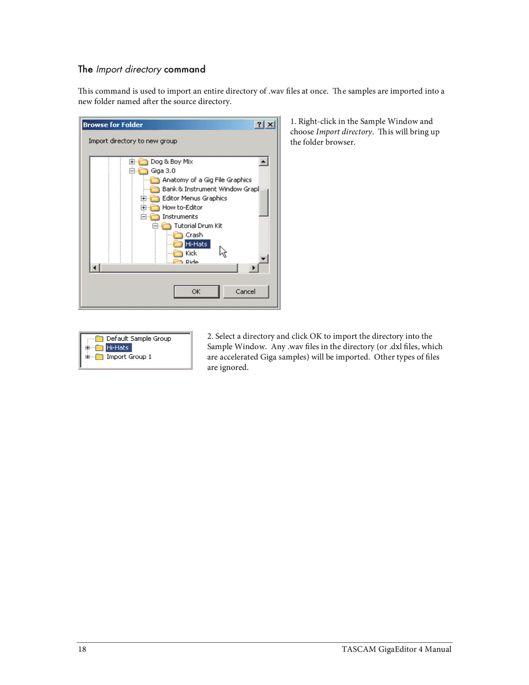 Tascam 4 user manual Import directory command 