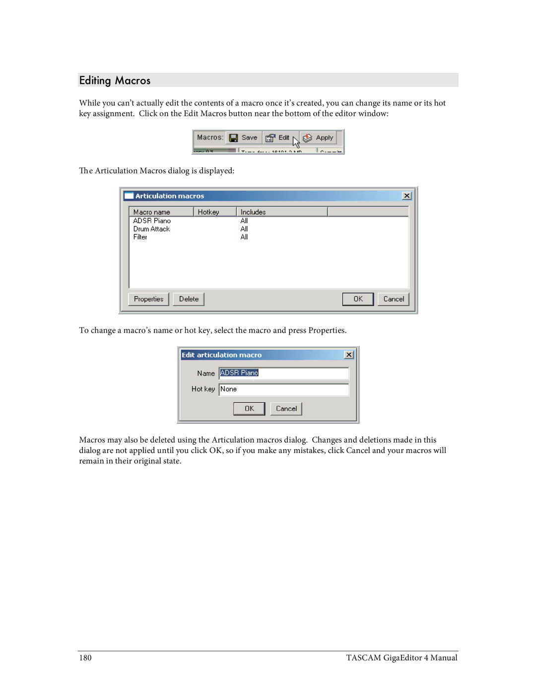 Tascam 4 user manual Editing Macros 