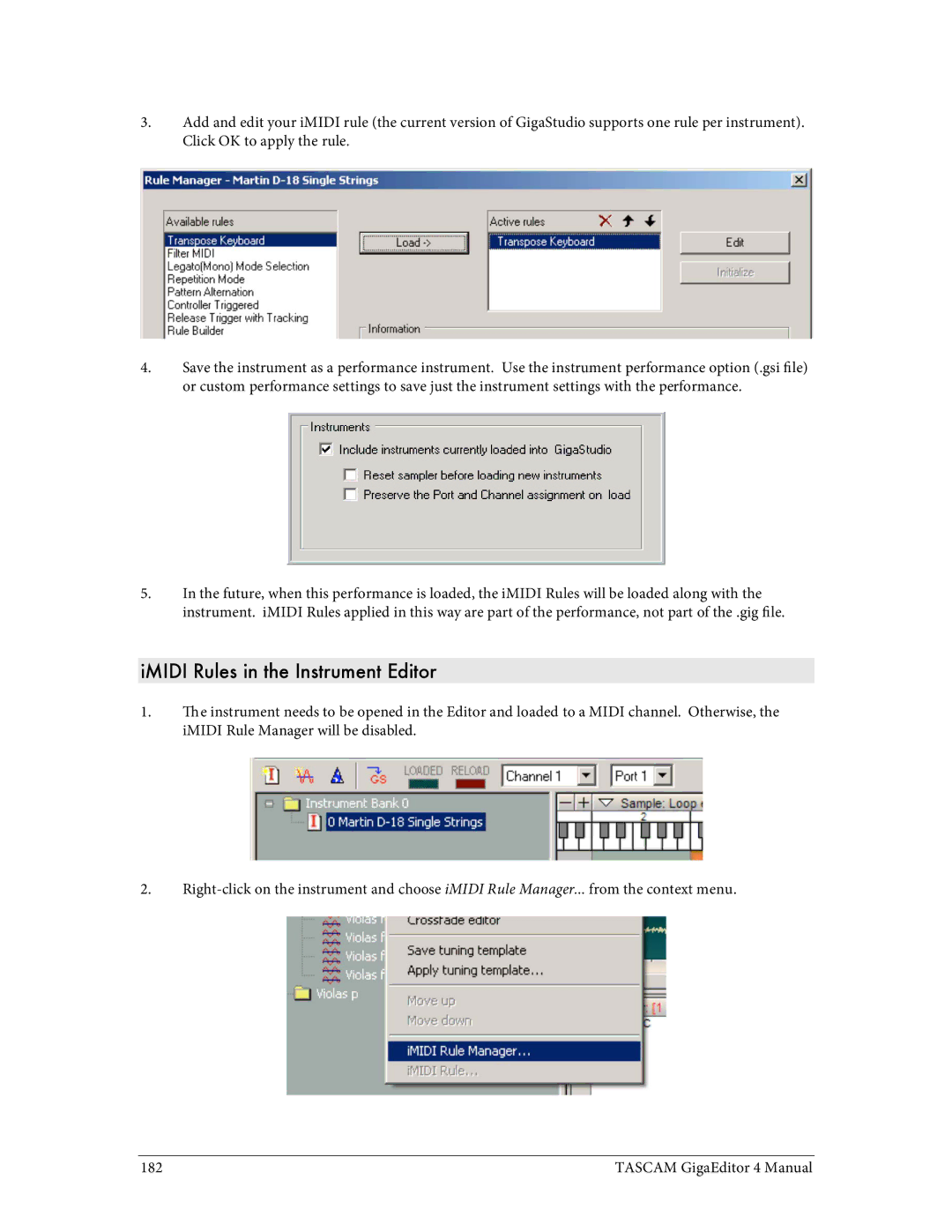 Tascam 4 user manual IMIDI Rules in the Instrument Editor 