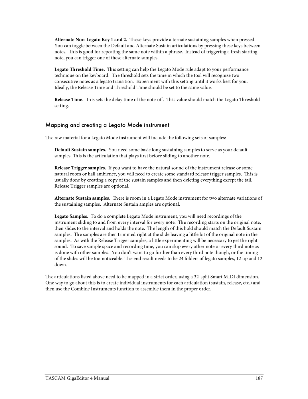 Tascam 4 user manual Mapping and creating a Legato Mode instrument 